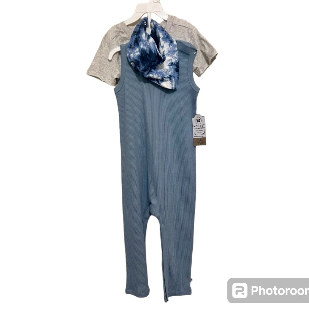 HONEST Baby Organic Cotton Romper, Shirt and Bib Set